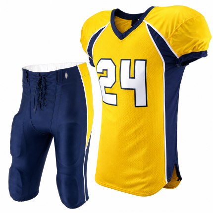 Custom American Football Uniform Set in yellow and navy with padded pants and team jersey