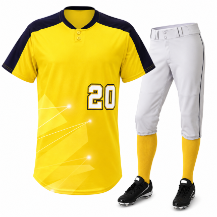Custom Baseball Uniform Set yellow jersey with grey pants and team number design