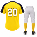 Custom Baseball Uniform Set yellow jersey with grey pants and team number design
