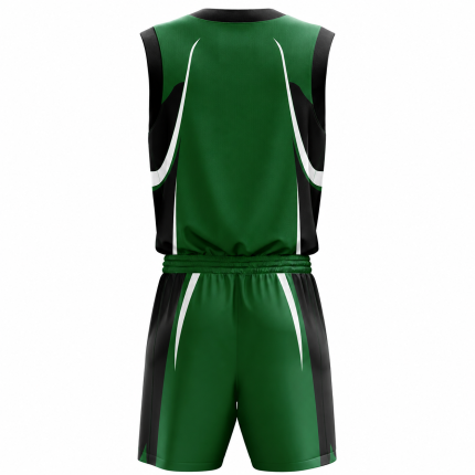 Custom basketball kit in green and black pro-style jersey with matching shorts