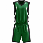 Custom basketball kit in green and black pro-style jersey with matching shorts