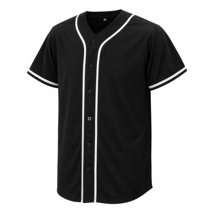 Custom Black Baseball Jersey with button-down front and white piping mesh design