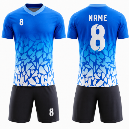 Custom football soccer uniform with modern abstract design and matching shorts