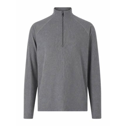 custom half-zip running top in gray waffle knit fabric with long sleeves for cold weather athletes