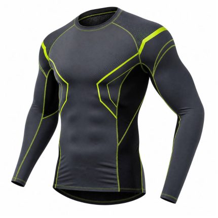 custom long sleeve running jersey in gray with neon accents and compression fit for athletes