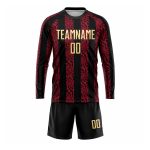 Custom long sleeve soccer jersey with personalized team name, number, sublimated design and matching shorts