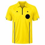 Custom Official Referee Jersey in yellow polyester with zip collar, chest pockets and ventilated side panels