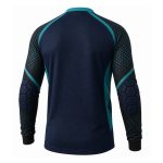 Custom padded long sleeve soccer shirt with hexagonal chest protection, sublimated sleeves, and crew neck collar