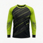 Custom padded soccer goalie shirt with long raglan sleeves, built-in elbow protection pads and sublimated diagonal stripe design