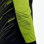 Custom padded soccer goalie shirt with long raglan sleeves, built-in elbow protection pads and sublimated diagonal stripe design