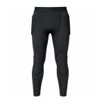 Custom padded soccer goalkeeper pants with hexagonal hip, knee, and shin compression padding for youth and adults