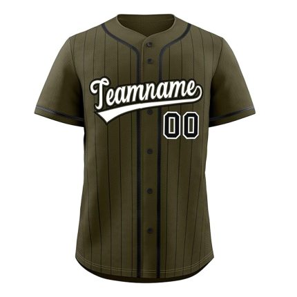 Custom Pinstripe Baseball Jersey olive green with black pinstripes front and back view