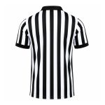 Custom referee stripe jersey with classic vertical stripes, quarter-zip polo collar, chest pocket and contrast cuff binding for multi-sport officials