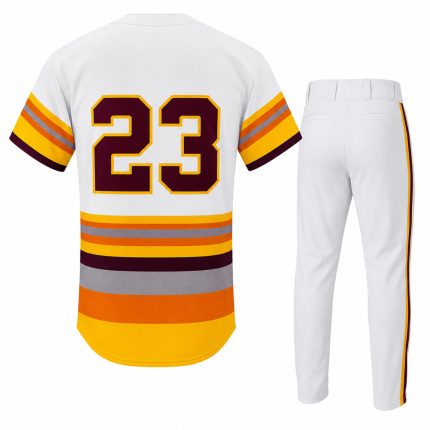 Custom Retro Stripe Baseball Uniform with white button-down jersey and matching team pants
