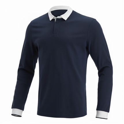 Custom Rugby Jersey with long sleeves, classic collar, ribbed cuffs and custom team branding options