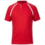Custom rugby shirt for men in red and white with mandarin collar, sublimated match jersey for UK and France clubs