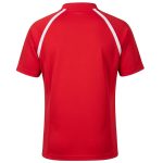 Custom rugby shirt for men in red and white with mandarin collar, sublimated match jersey for UK and France clubs