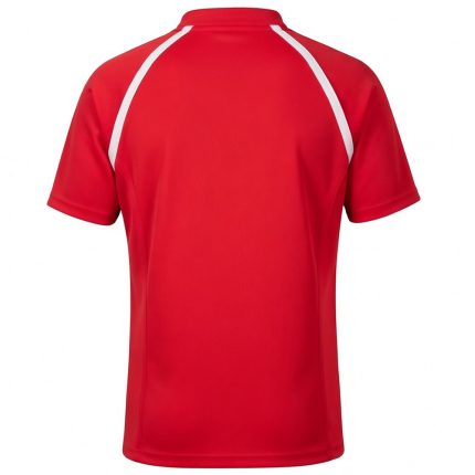 Custom rugby shirt for men in red and white with mandarin collar, sublimated match jersey for UK and France clubs