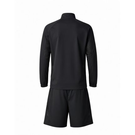 Custom running jacket for men in black with water repellent finish and matching shorts, weatherproof set for Germany and UK runners