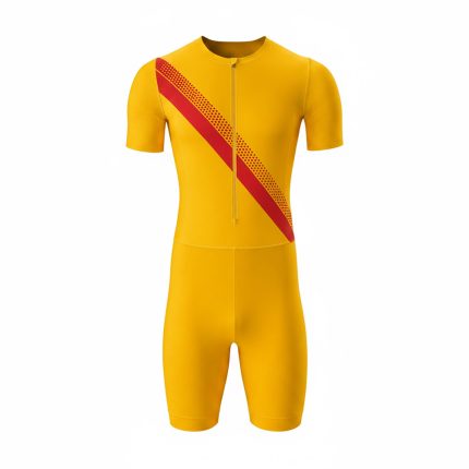custom running skinsuit – yellow full‑zip one‑piece compression speed suit with perforated back panel