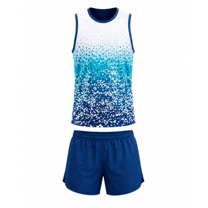 Custom running wear set for men in blue gradient with matching vest and shorts, sublimated marathon kit for USA and UK running clubs