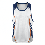 Custom sleeveless lacrosse jersey in forest green, gold and white with mesh tricot fabric and contrast side panels