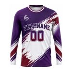 Custom sublimated soccer jersey with long sleeves, brush stroke design, personalized team name and player number