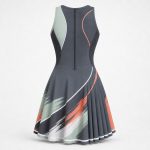 Custom tennis dress for women in charcoal grey with brushstroke print and pleated skirt, custom sportswear manufacturer