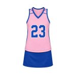 Custom women's lacrosse kit featuring sleeveless V-neck mesh top, player number graphic and matching athletic skirt