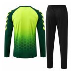 Custom youth padded soccer goalkeeper set with long sleeve jersey featuring chest and elbow pads and protective pants with hip and knee padding