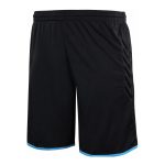 Sky blue padded goalkeeper jersey kit with navy hip-protected shorts and matching black football socks