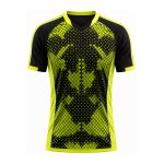 green and black diamond pattern performance soccer jersey with V-neck collar and raglan sleeves for training