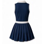 Polo tennis dress for women in green and white with zip front and fitted waist, custom sportswear manufacturer for country clubs and brands