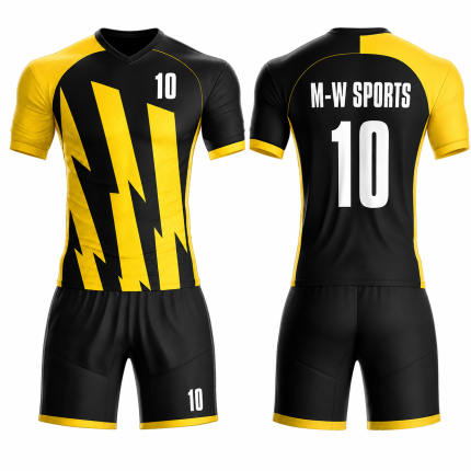 Professional football uniform with lightning bolt design and matching shorts