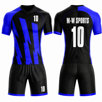 Professional football uniform with lightning bolt design and matching shorts