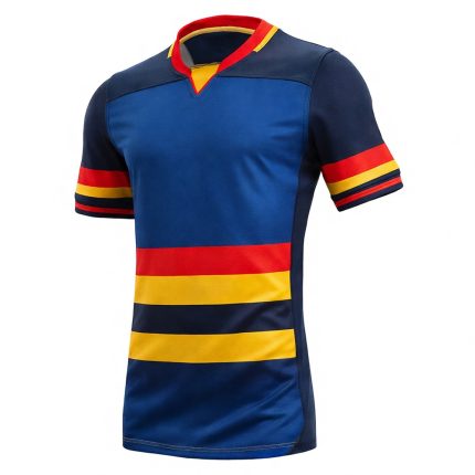 Rugby Match Jersey with short sleeves V-neck collar striped body and reinforced shoulder panels