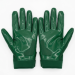 Custom american football receiver gloves in green with high tack sticky silicone palm