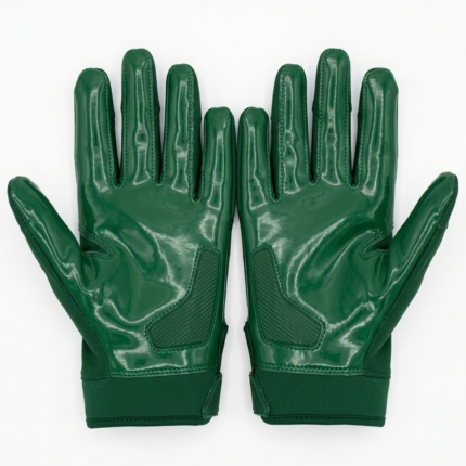Custom american football receiver gloves in green with high tack sticky silicone palm