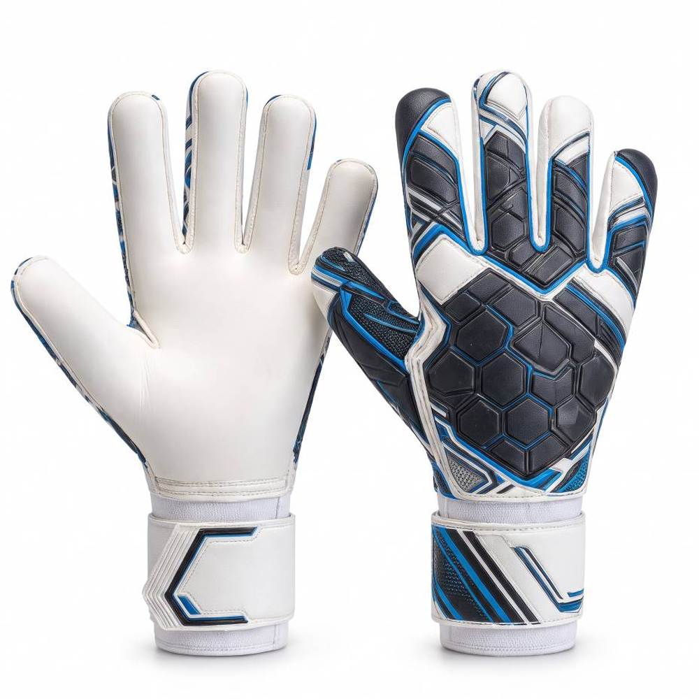 custom-soccer-goalkeeper-gloves-white-latex-foam.2jpg Custom soccer goalkeeper gloves in white with thick latex foam palm and double wrist strap support