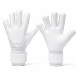Custom soccer goalkeeper gloves in white with thick latex foam palm and double wrist strap support