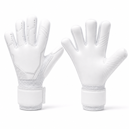 Custom soccer goalkeeper gloves in white with thick latex foam palm and double wrist strap support