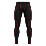 Black and red custom compression pants with ergonomic flatlock stitching for fitness and MMA spats