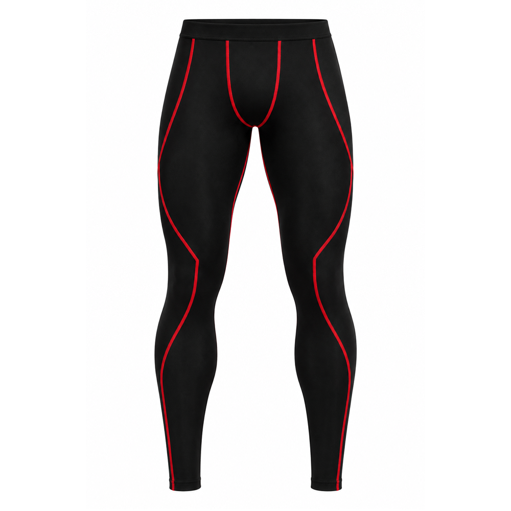 black-and-red-custom-compression-pants-spats.jpg Black and red custom compression pants with ergonomic flatlock stitching for fitness and MMA spats