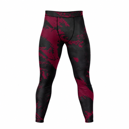 Burgundy and black custom sublimated spats with distressed grunge print for BJJ and MMA training