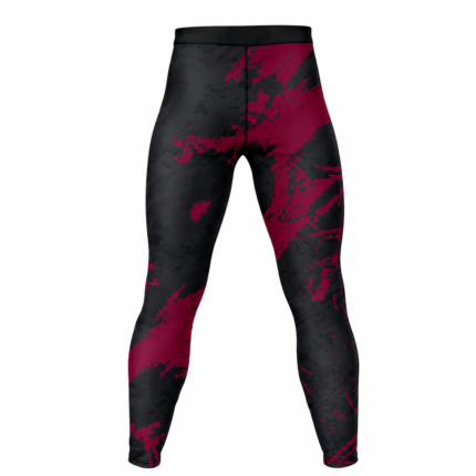 Burgundy and black custom sublimated spats with distressed grunge print for BJJ and MMA training