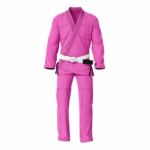 Custom bjj gi in vibrant pink 450 gsm pearl weave cotton with white belt