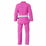 Custom bjj gi in vibrant pink 450 gsm pearl weave cotton with white belt