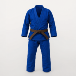 Custom bjj gi in royal blue 450 gsm pearl weave cotton with brown belt