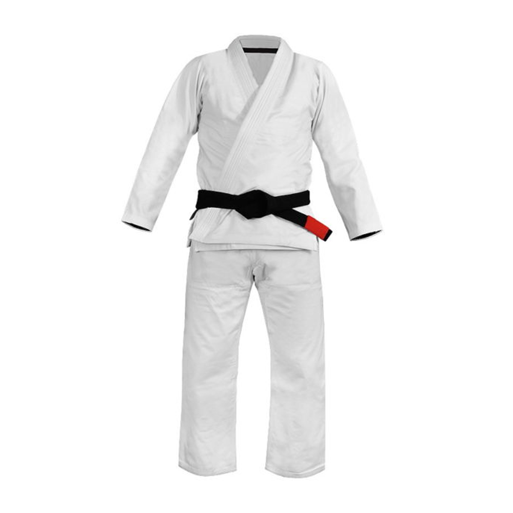 custom-bjj-gi-white-pearl-weave-kimono.jpg Custom bjj gi in classic white 450 gsm pearl weave cotton with black belt