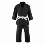 Custom black bjj gi in 450 gsm pearl weave cotton with white belt